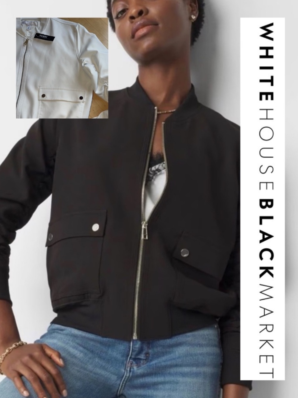 NEW white House Black Market Ecru Bomber Jacket, XL, GP1555